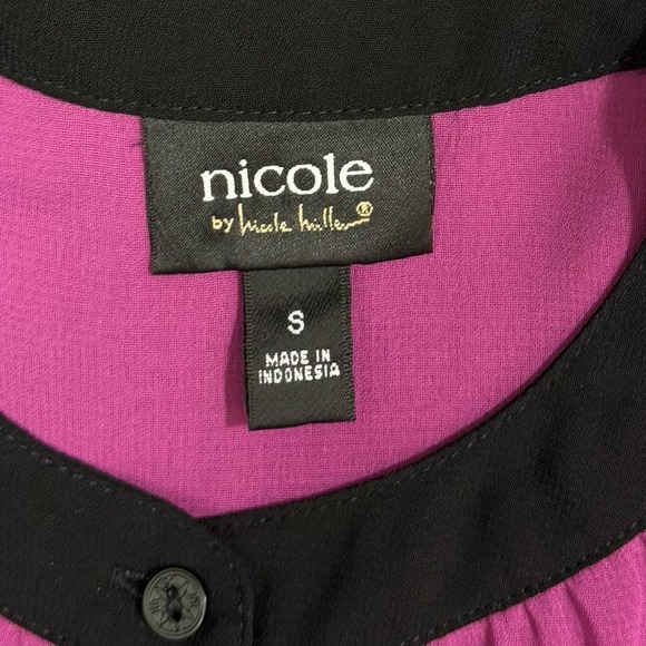 Nicole Miller Top Womens Small Purple Pink Black High Low Sleeveless Sheer Shirt - Picture 5 of 8
